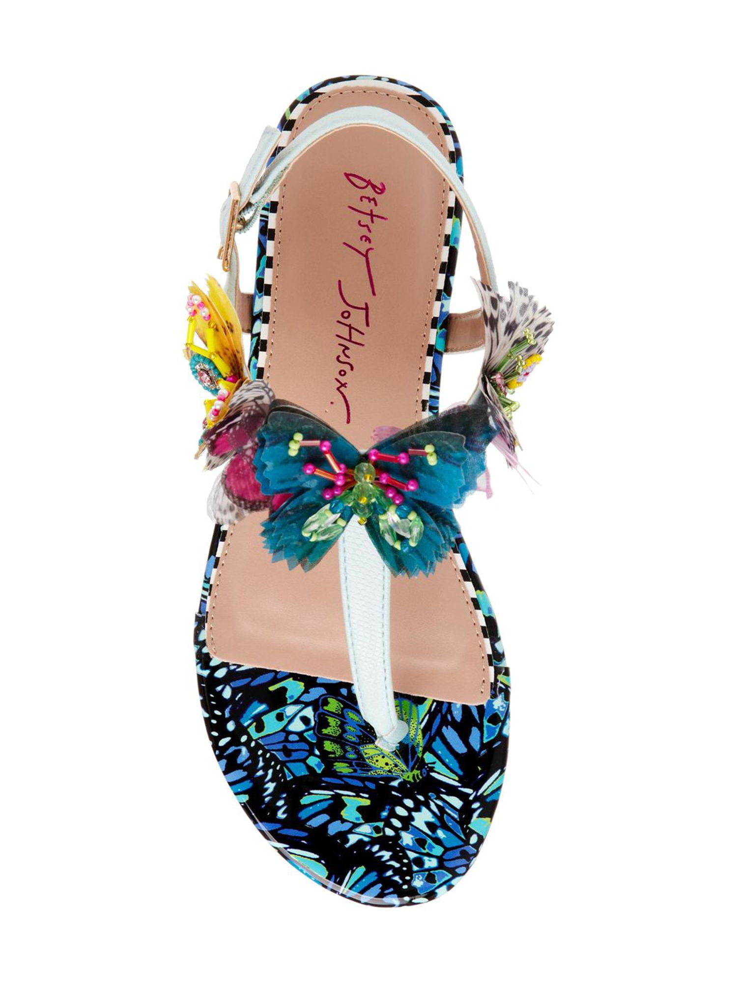 ★Betsey Johnson★K‐POPアイドル愛用★MAIA★サンダル BETSEY JOHNSON Womens Blue Mixed Media Beaded Embellished