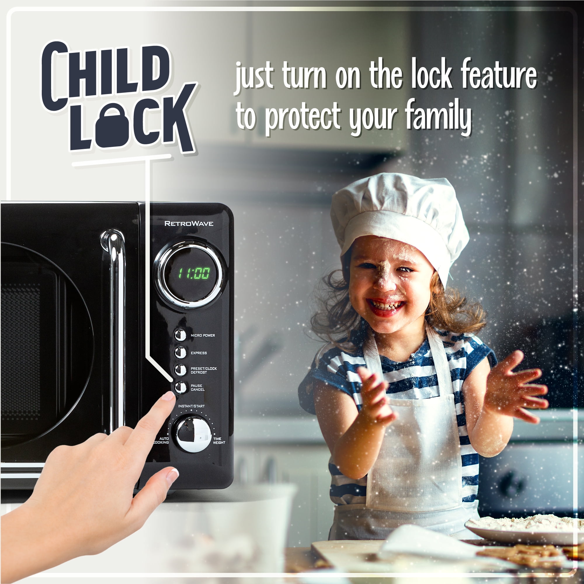 Nostalgia 0.7 cu ft Retro Microwave Oven, 700W Countertop Microwave Oven with LED Display, Black