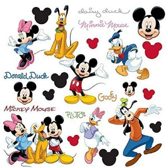 Disney MICKEY MOUSE 32 BIG Peel & Stick Wall Decals PLUTO GOOFY MINNIE Stickers Room Decor