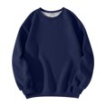 thumbnail image 4 of WTOBBY Women's Solid Color Round neck Sweatshirt Long Sleeve Casual Loose Fit Fleece Pullover Top Fall Fashion Wear for Daily Activities,Navy M, 4 of 5