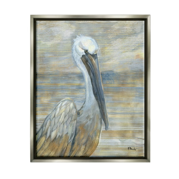 Stupell Industries Coastal Pelican Bird Abstract Portrait Painting Luster Gray Floating Framed Canvas Print Wall Art, Design by Paul Brent