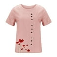 thumbnail image 3 of QLEICOM Women Plus Size Cotton Linen T-shirt Oversized Crew Neck Short Sleeve Loose Button Tops Blouses Print Tees Pink M, US Size:6, 3 of 4