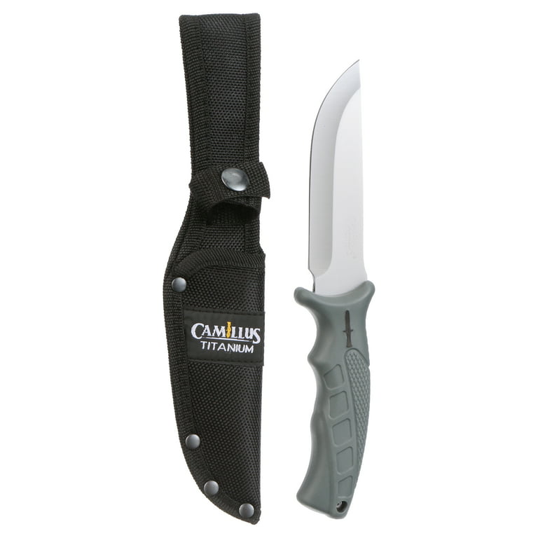 Camillus 9.5 Camp Knife, Titanium Bonded 4.75 Fixed Blade,  Camping/Hunting, Gray Handle 