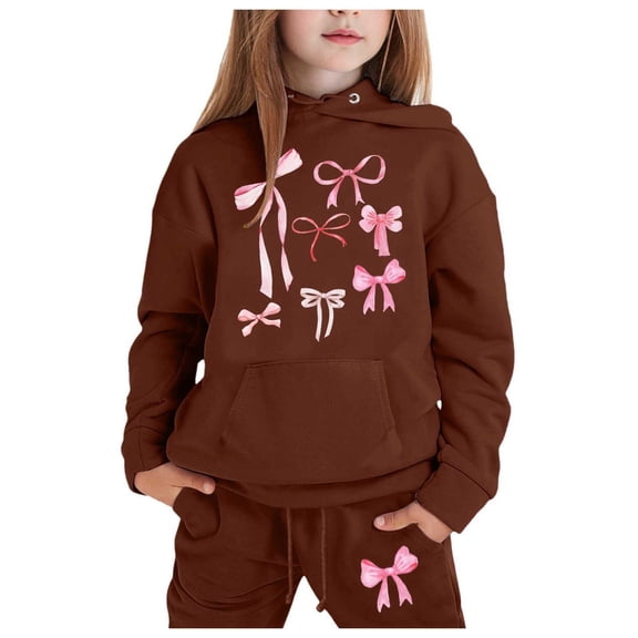Suit For Girls 10-12 - Child Boys Girls Long Sleeve Solid Warm Hoodie Pullover Tops Pants Kids Outfits Sweat Suit (Brown,7-8 Years)