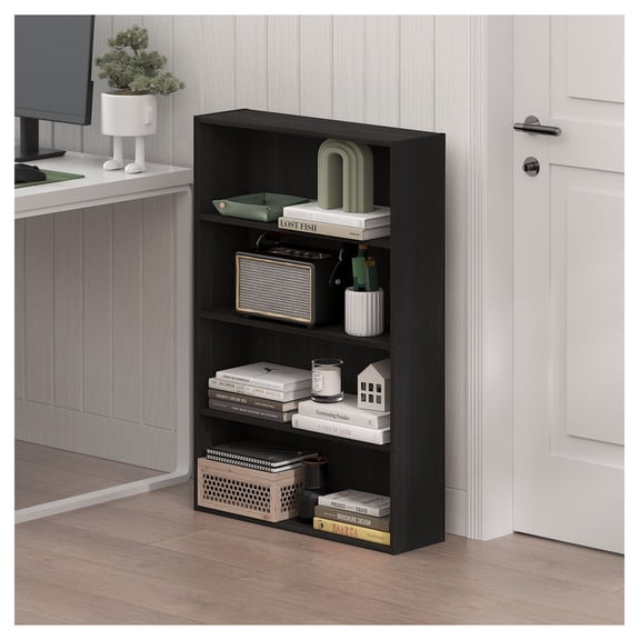 Open Shelf Bookcase, 4 Tier Bookshelves, Storage Organizer for Living Room, Bedroom, Home Office - 6x24x35 Espresso Finish, Modern Design