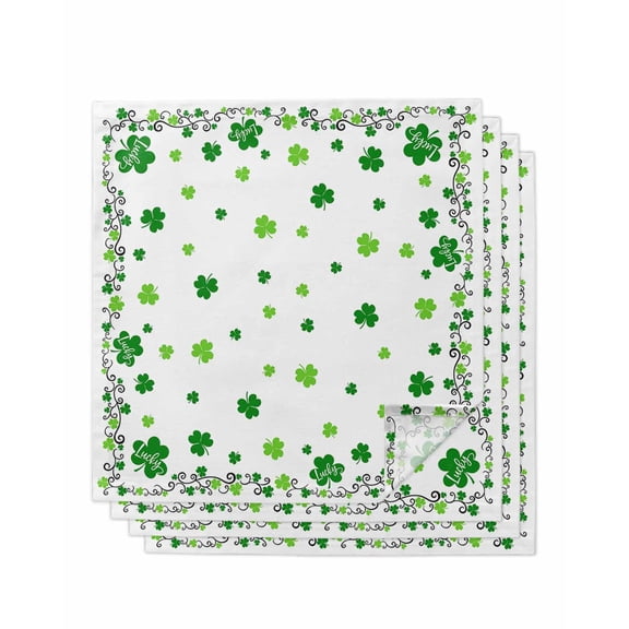 Cloth Napkins Set of 4 - 20x20 Inches, Shamrocks, Washable Reusable Table Napkins, Saint Patricks Day Green Clover Green White Soft & Absortbent Dining Napkin for Party Wedding Hotel Restaurant