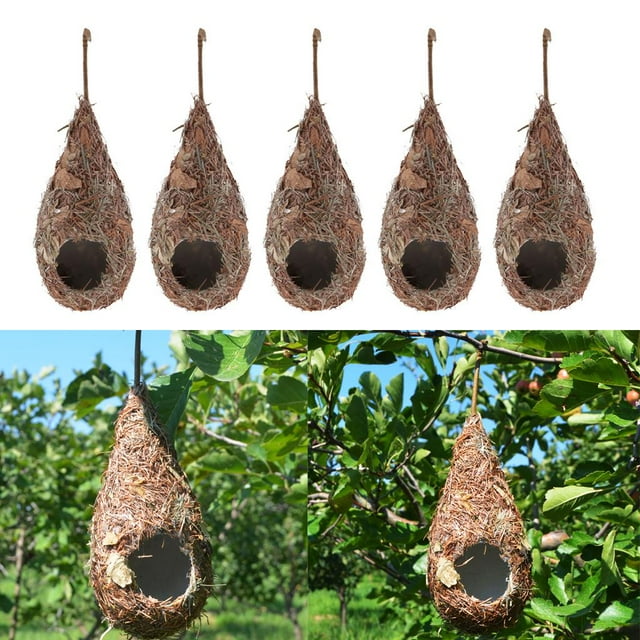 Casitas para pájaros de colibrí DYNWAVEMX Nido de pájaro de paja tejida a mano