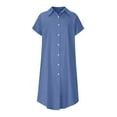 thumbnail image 4 of Womens Denim Shirt Dress 2025 Summer Short Sleeve Button Down Dresses Loose Lapel Cardigan Casual Pocket Midi Sundress, 4 of 9