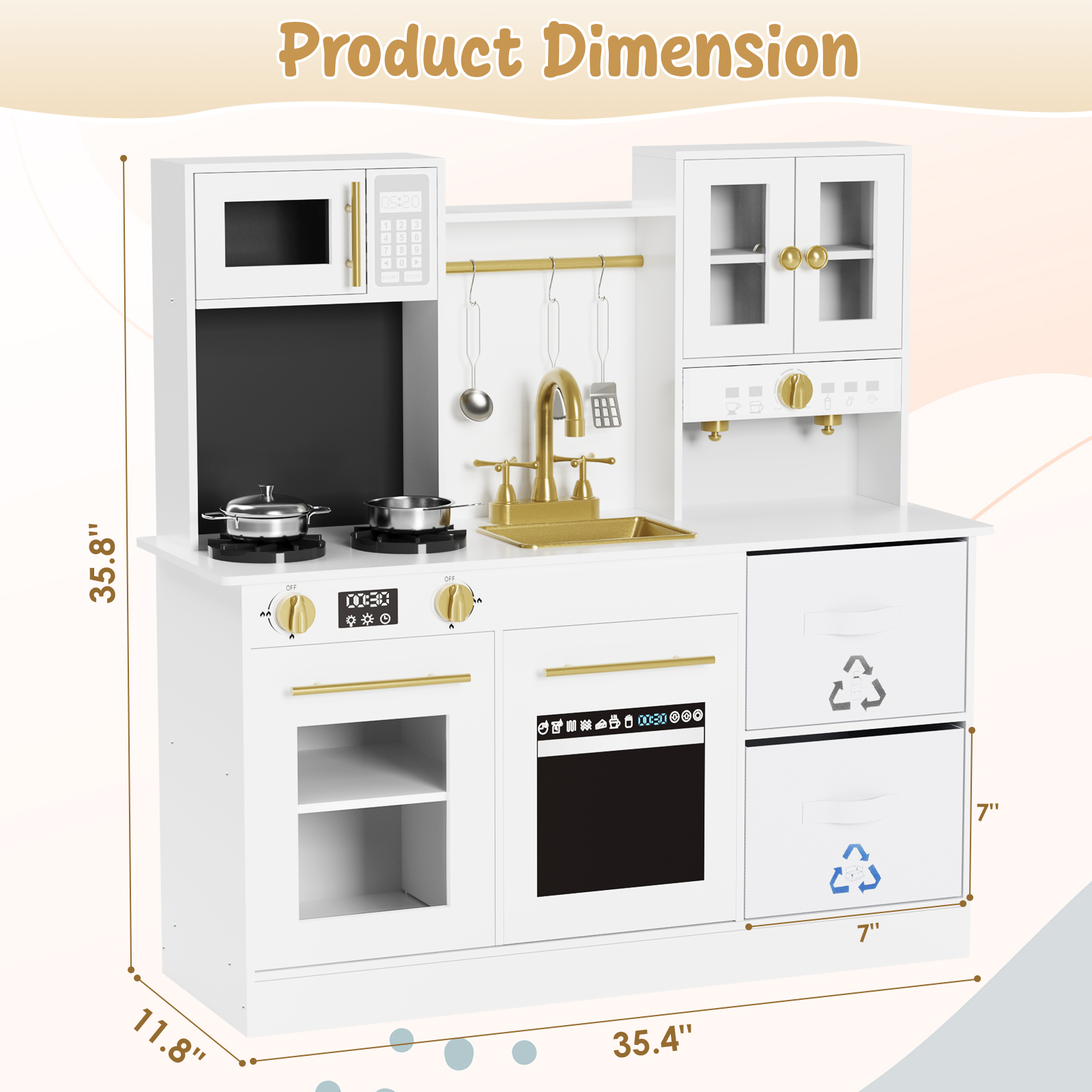 Arlopu Wooden Play Kitchen with Sink & Accessories photo 3