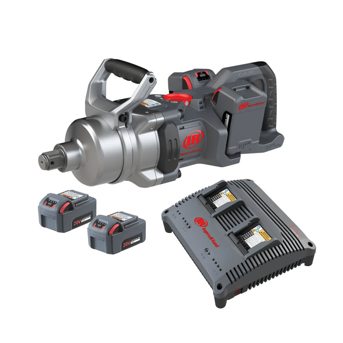 Ingersoll Rand 1 Inch 20V Cordless Impact Wrench 4 Battery Kit, 2600 ft-lb Torque, Friction Ring-Thru-hole Retainer, D-Handle