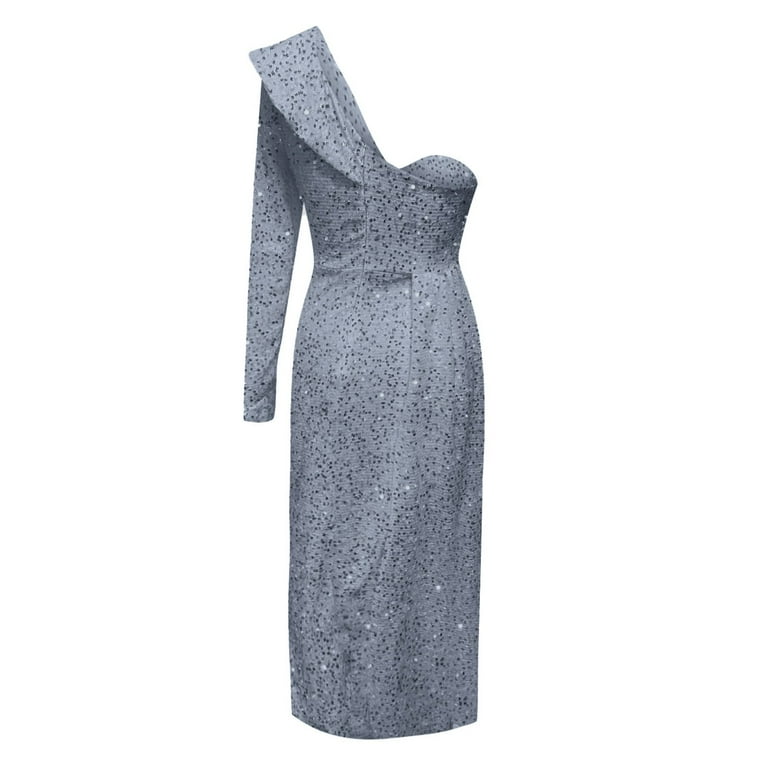 Fashion Patchwork Strap Design Sequins One Shoulder Wrapped Skirt Dresses Fashion Patchwork Strap Design Sequins One Shoulder Wrapped Skirt Dresses