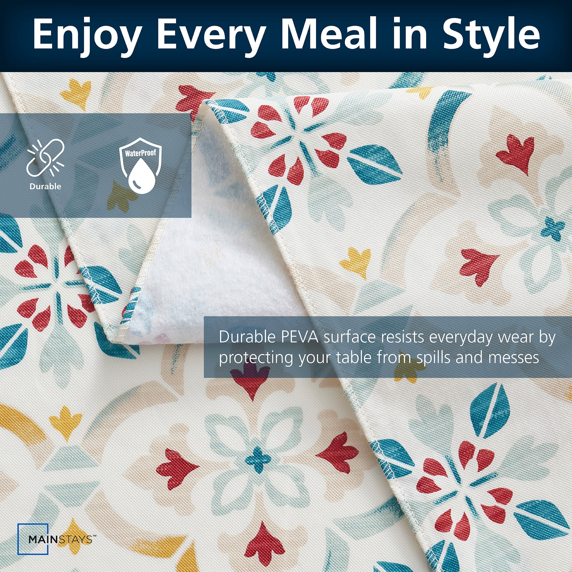 Mainstays PEVA Everyday, Indoor & Outdoor Tablecloth 60" x 84" Farmhouse Tile