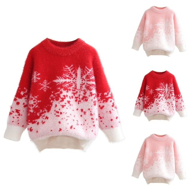 LOVZFMLL Chandails pour Filles, Chandail à Col Rond Côtelé Flocon de Neige, Molleton Épais Décontracté Vêtements d'Automne de Tous les Jours Hauts d'Hiver Chauds Vêtements pour Filles de 5-6 Ans