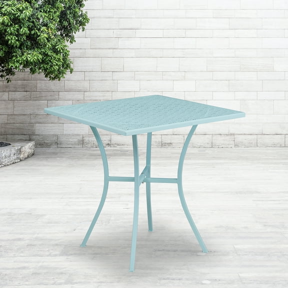 Emma   Oliver Commercial Grade 28" Square Sky Blue Indoor-Outdoor Steel Patio Table