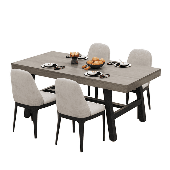 CazToi Industrial Dining Table for 6-8 People, Large 78.7" Wooden Kitchen Table Sturdy Metal Frame Adjustable Legs Non-Slip Pads