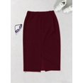 thumbnail image 4 of Burgundy High-Waist Pencil Skirt With Back Slit Workwear Style, 4 of 5