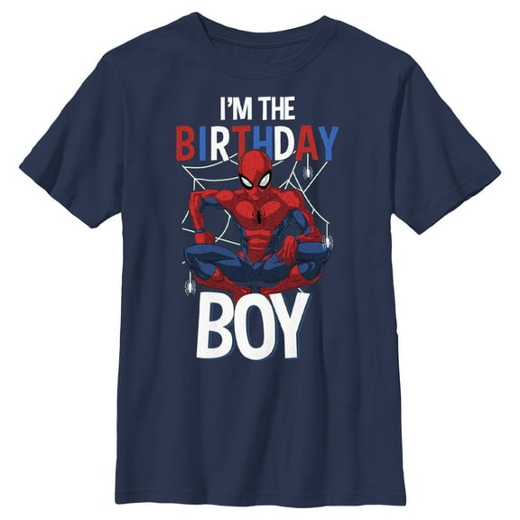 Boy's Marvel I'm Birthday Boy Spidey  Graphic Tee Navy Blue X Large