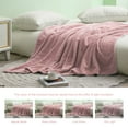 thumbnail image 3 of Exclusivo Mezcla Large Flannel Fleece Throw Blanket, Jacquard Weave Leaves Pattern (50" x 70", Pink), 3 of 9