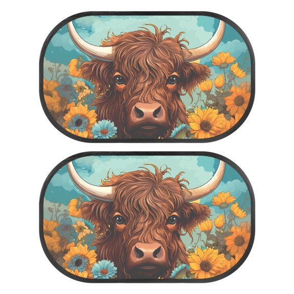 Jeiento Highland Cow Car Window Shades for Baby Sunflower 2 Pack Car Side Window Sun Shade Sun Glare and UV Rays Protection for Kids Interior Auto Accessories Decor