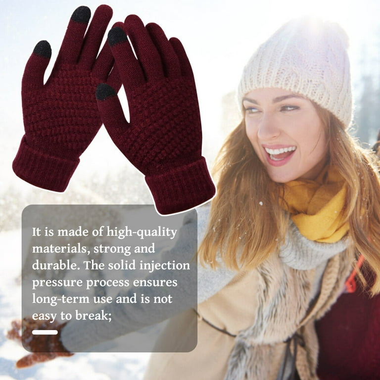 Gloves Touch Screen Knitting Warm Mitten Unisex Woman Winter Gloves Colored  Knitted Mittens, Wine Red
