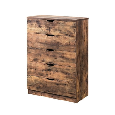 Benjara Commodious Five Drawers Wooden Utility Chest with Metal Glides, Brown