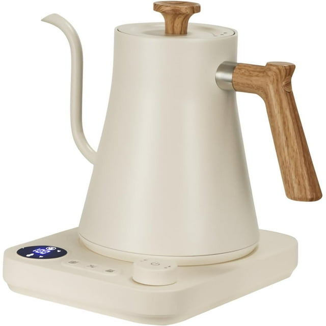 Electric Gooseneck Kettle, Pour Over Coffee and Tea Kettle, 0.9L Tea Kettle, 1200 Watt Quick Heating, Boil-Dry Protection, Temperature Control, Matte White