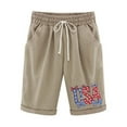 thumbnail image 2 of Sakmal Independence Day Shorts Women Yellow Knee Length Bermuda Chino Mid Rise 9" Straight Leg Shorts with Pockets, 2 of 5