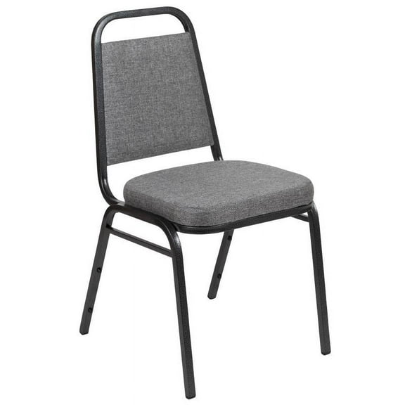 Trapezoidal Back Stacking Banquet Chair with Thick Padded Gray Fabric Seat and Silver Metal Frame - Restaurant Banquet Metal Chair