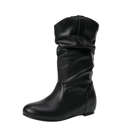 

Jsaierl Women s Slouchy Mid Calf Boots Lace up Flat Boots Pull On Fall Weather Winter Boots