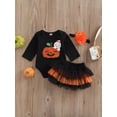thumbnail image 2 of Bagilaanoe 3pcs Newborn Baby Girls Halloween Outfits Ghost Pumpkin Long Sleeve Romper Tops + Ruffled Shorts + Headband 3M 6M 12M 18M Infant Party Clothes, 2 of 9