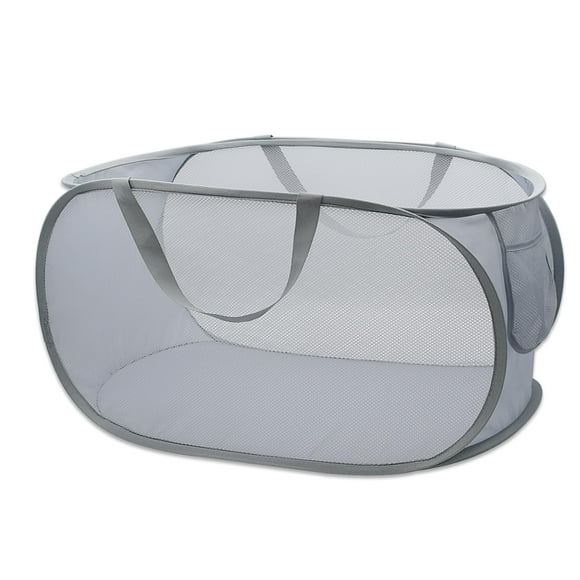 HONOMA Cesta de malla resistente para la colada, cesta desplegable con bolsillo lateral para lavandería, baño, habitación de niños, dormitorio universitario o viajes (Pop horizontal, gris)