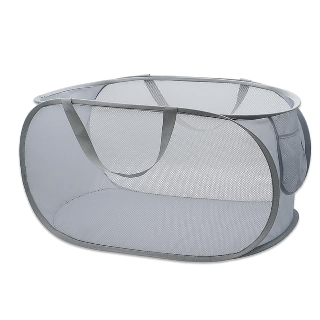 HONOMA Cesta de malla resistente para la colada, cesta desplegable con bolsillo lateral para lavandería, baño, habitación de niños, dormitorio universitario o viajes (Pop horizontal, gris)
