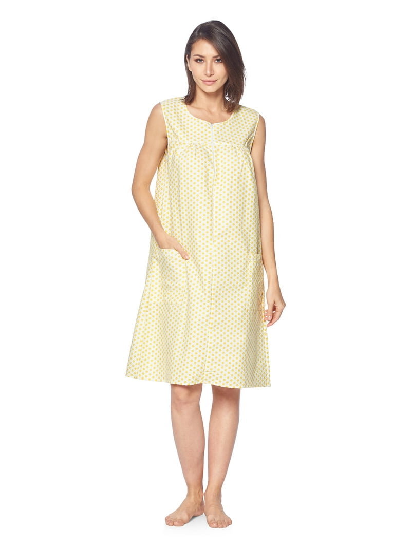 Casual Nights Women's Zipper Front House Dress Sleeveless