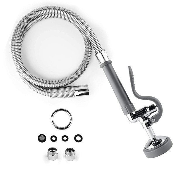 CWM Pulverizador de fregadero comercial con manguera flexible de acero inoxidable 45, válvula de pulverización de preenjuague de 1,42 GPM con mango ergonómico, piezas de grifo de cocina comercial, pul