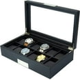 thumbnail image 1 of 12 Slots MDF & PU Leather Watch Display Case Glass Top Jewelry Collection Storage Box Organizer Men/Women, 1 of 4