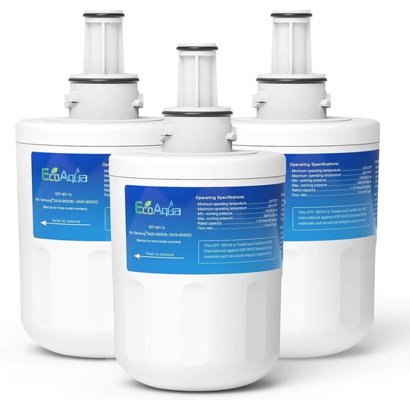 EcoAqua EFF-6011A Refrigerator Water Filter, Replacement for Samsung® DA29-00003G, Aqua-Pure Plus, DA29-00003B, HAFCU1, DA29-00003A, 3 Filters