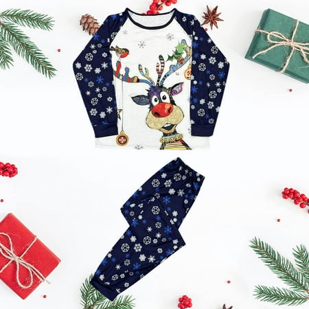 

women Christmas pajamas for family matching outfits son daughter sets soft Blue Woman Christmas Fashion Cute Christmas Elk Print Top Pants Suit Family Parent-child Wea