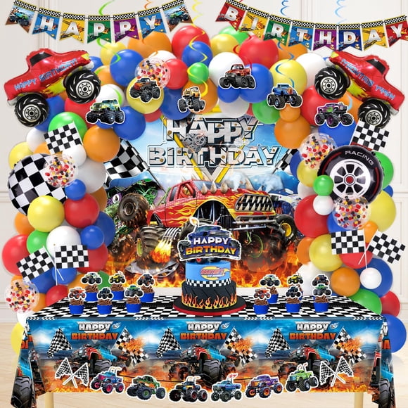 Decoraciones de fiesta Miucat Monster Truck Birthday Boys