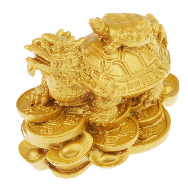 MagiDeal Wealth &Money Dragon Tortoise Statue Figurine Good Lucky Home/Car Decor Golden 