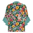 thumbnail image 3 of Women's 3/4 Sleeve Plus Size Tops and Blouses with Ruffle Cuffs, Floral Print, Functional Button Front V-Neck Summer Tops Soft Comfy Loose Casual Blouse Shirts, S-Color, S, 3 of 5