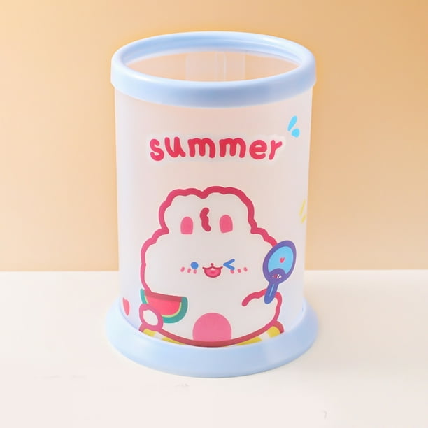 Portalápices plegable con bonito diseño de dibujos animados, redondo, plegable, para escritorio de oficina, caja de almacenamiento de papelería para estudiantes, conejo de verano