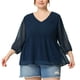 thumbnail image 1 of Blude mujer de talgrande con puntos suizos y cuello en V Peplum Top Blusas Azul Oscuro 4XL, 1 of 6