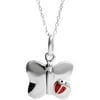 Sterling Silver Butterfly with Tiny Enamel Lady Bug Pendant Necklace, 16