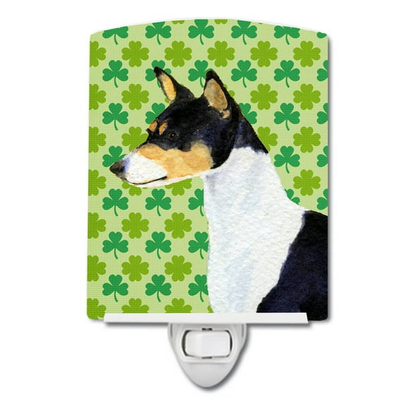 Caroline's Treasures SS4445CNL Basenji St. Patrick's Day Shamrock Portrait Ceramic Night Light, 6x4x3", multicolor