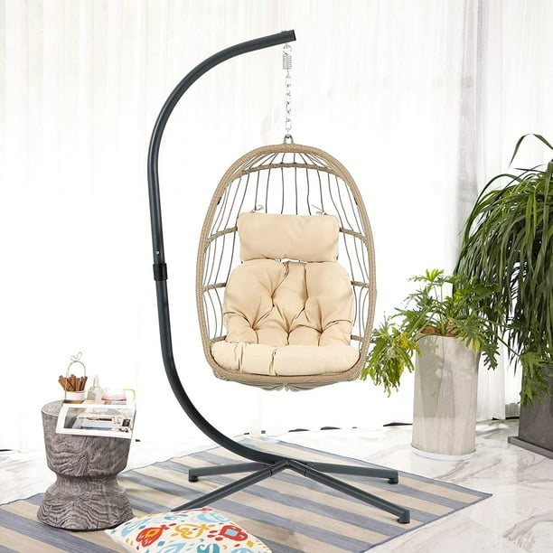 OC OrangeCasual Egg Chair with Stand and Cover, Patio Wicker Hanging Swing Chair, Indoor