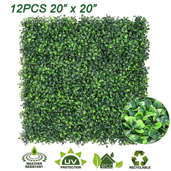 Indoor/Outdoor Artificial Hedge Artificial Plant Great Boxwood Ivy Substitute Sound Diffuser Privacy Fence Hedge Topiary Gardenia Greenery Panels 20x20" 12pc