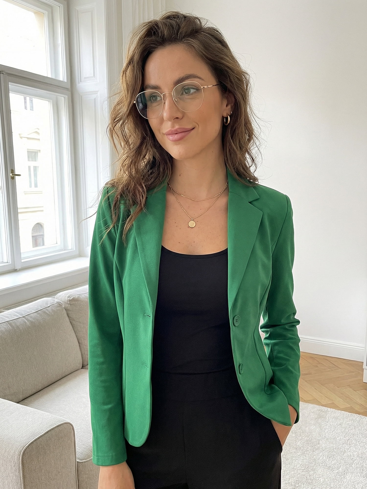 DARING DIVA Women's Stretch Lapel Collar Long Sleeve Jacket Suit Blazer XL Green