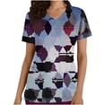 thumbnail image 1 of SDNall Veste de Travail Protectrice à Col en V Rétro à Blocs de Couleur Scintillante Imprimée à Manches Courtes avec Poche, Hauts pour Femmes, Vestes pour Femmes, Hauts à Manches 3/4 pour Femmes, 1 of 4