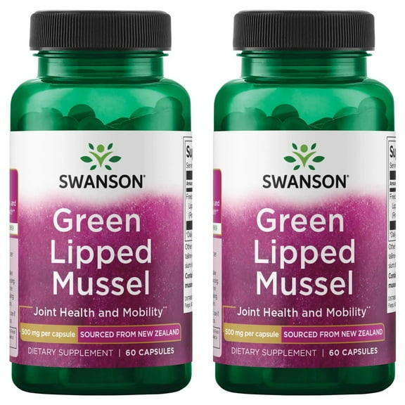 Swanson Green Lipped Mussel (Freeze-dried) - New Zealand Joint Health & Mobility Supplement - Natural Formula May Support Heart Health & Digestive Function - (60 Capsules, 500mg Each) 2 Pack