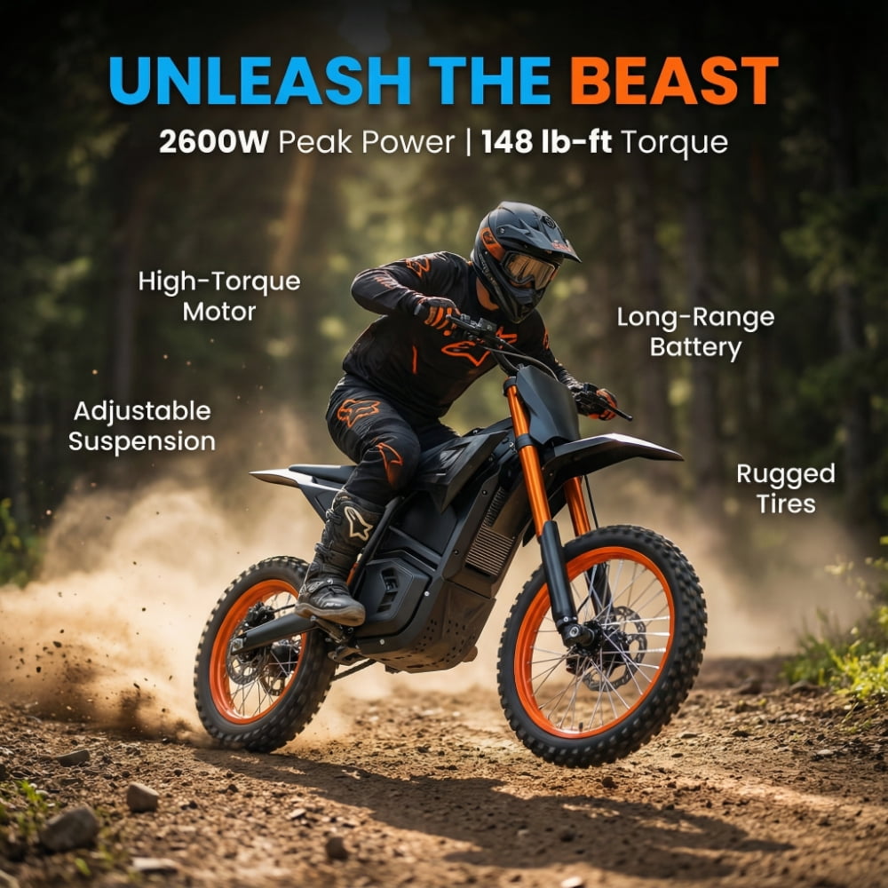 M5 Electric Dirt Bike 2000W 48V 20Ah 31 mph Off-Road 1-Seater E-Bike for Teens